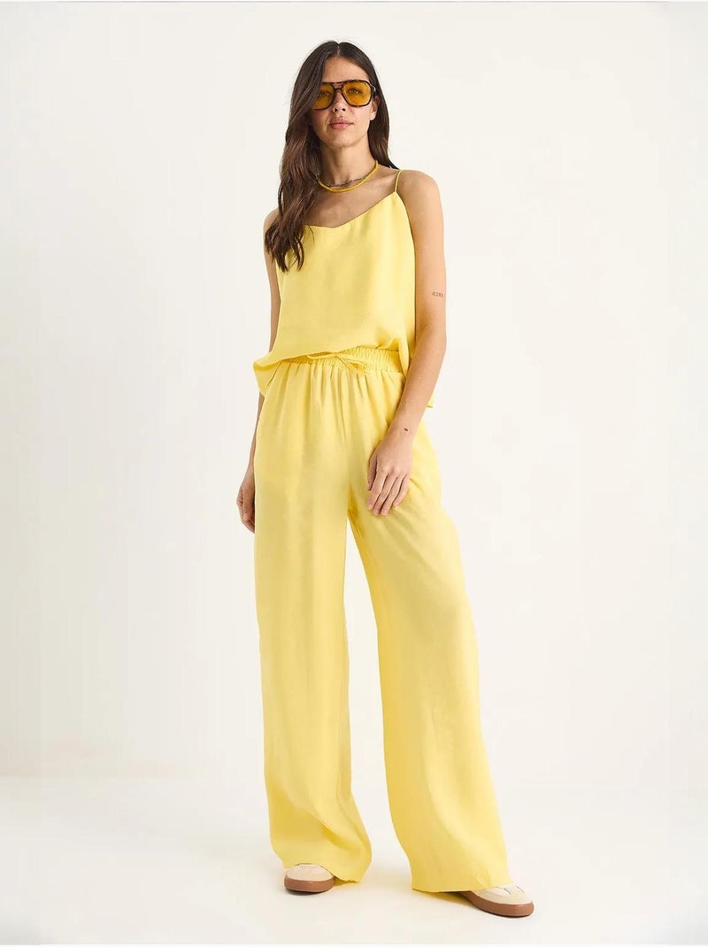 Conjunto coordenado com camisola sem mangas e calças de perna larga lucci Amarelo-limão - Kiabi