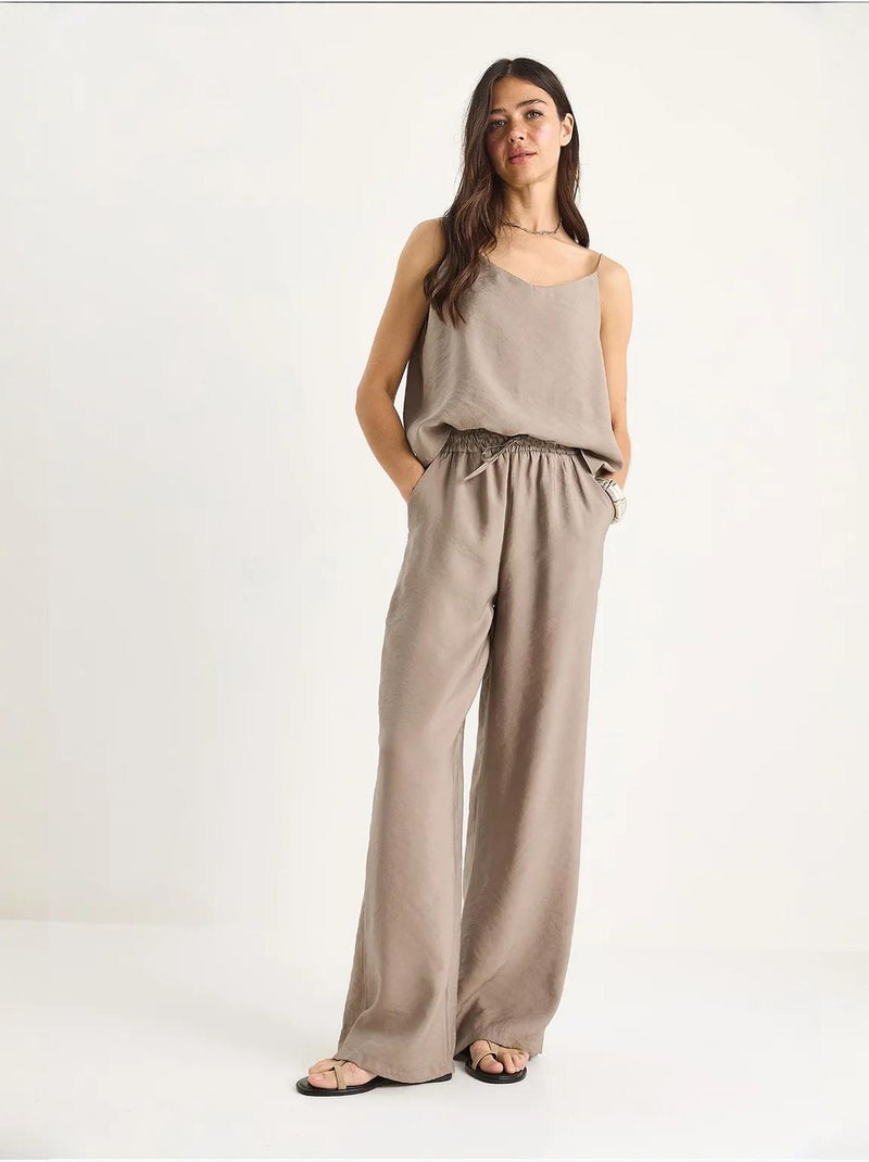 Conjunto coordenado com camisola sem mangas e calças de perna larga lucci Bege-argila - Kiabi