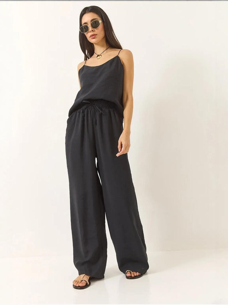 Conjunto coordenado com camisola sem mangas e calças de perna larga lucci Preto - Kiabi