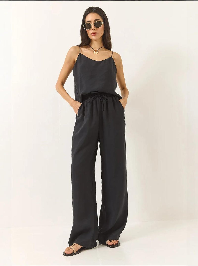 Conjunto coordenado com camisola sem mangas e calças de perna larga lucci Preto - Kiabi
