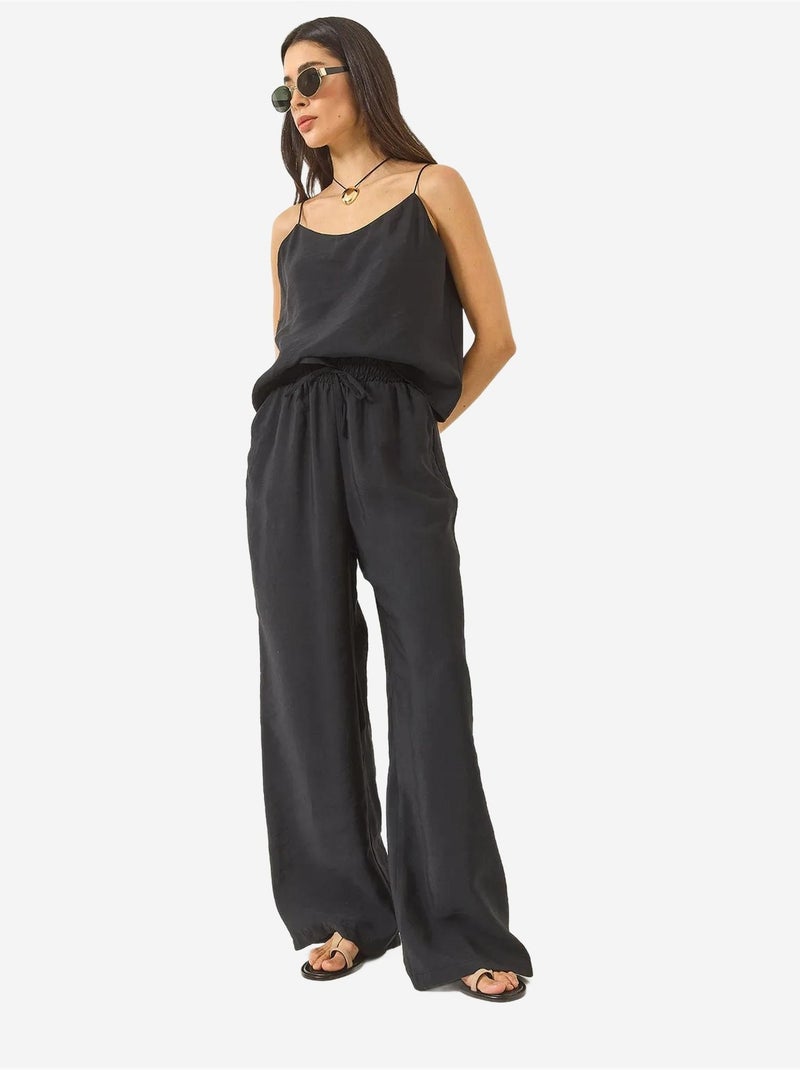 Conjunto coordenado com camisola sem mangas e calças de perna larga lucci Preto - Kiabi
