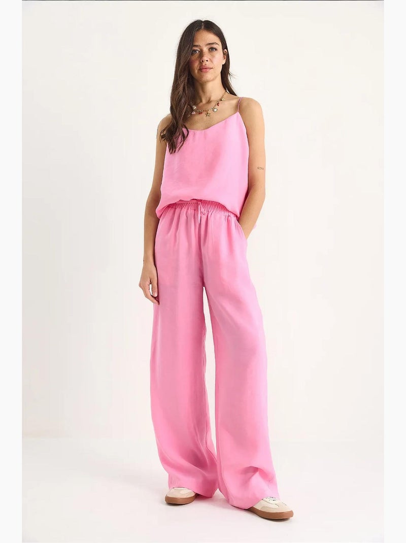 Conjunto coordenado com camisola sem mangas e calças de perna larga lucci Rosa-fluo/Solinotes - Kiabi