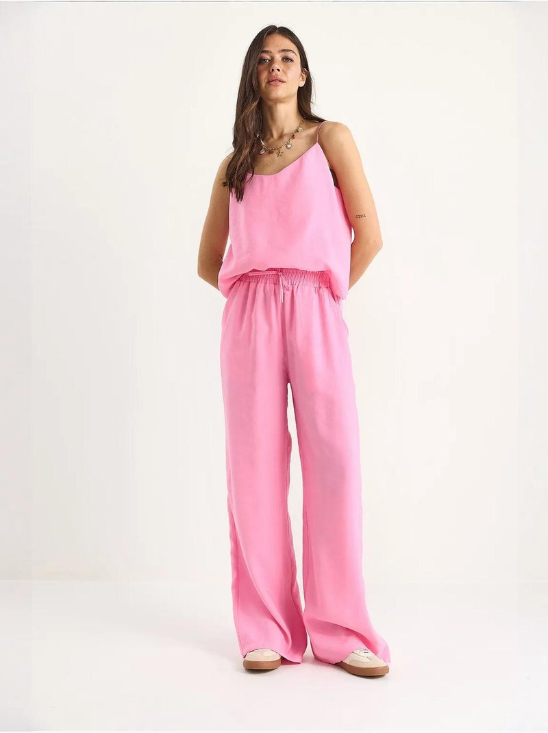 Conjunto coordenado com camisola sem mangas e calças de perna larga lucci Rosa-fluo/Solinotes - Kiabi