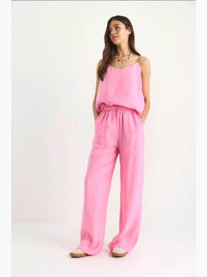 Conjunto coordenado com camisola sem mangas e calças de perna larga lucci Rosa-fluo/Solinotes - Kiabi