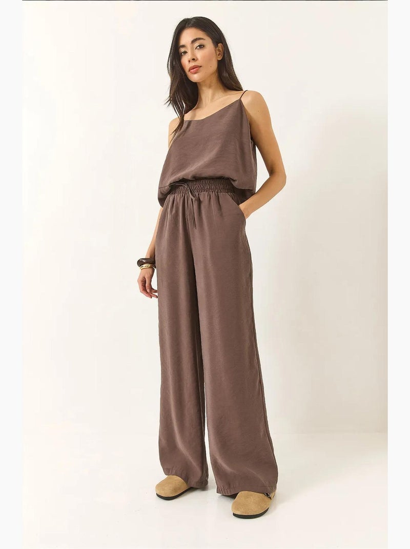Conjunto coordenado com camisola sem mangas e calças de perna larga lucci Toupe - Kiabi