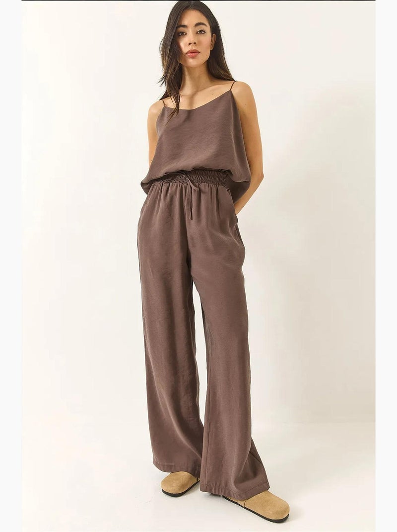 Conjunto coordenado com camisola sem mangas e calças de perna larga lucci Toupe - Kiabi