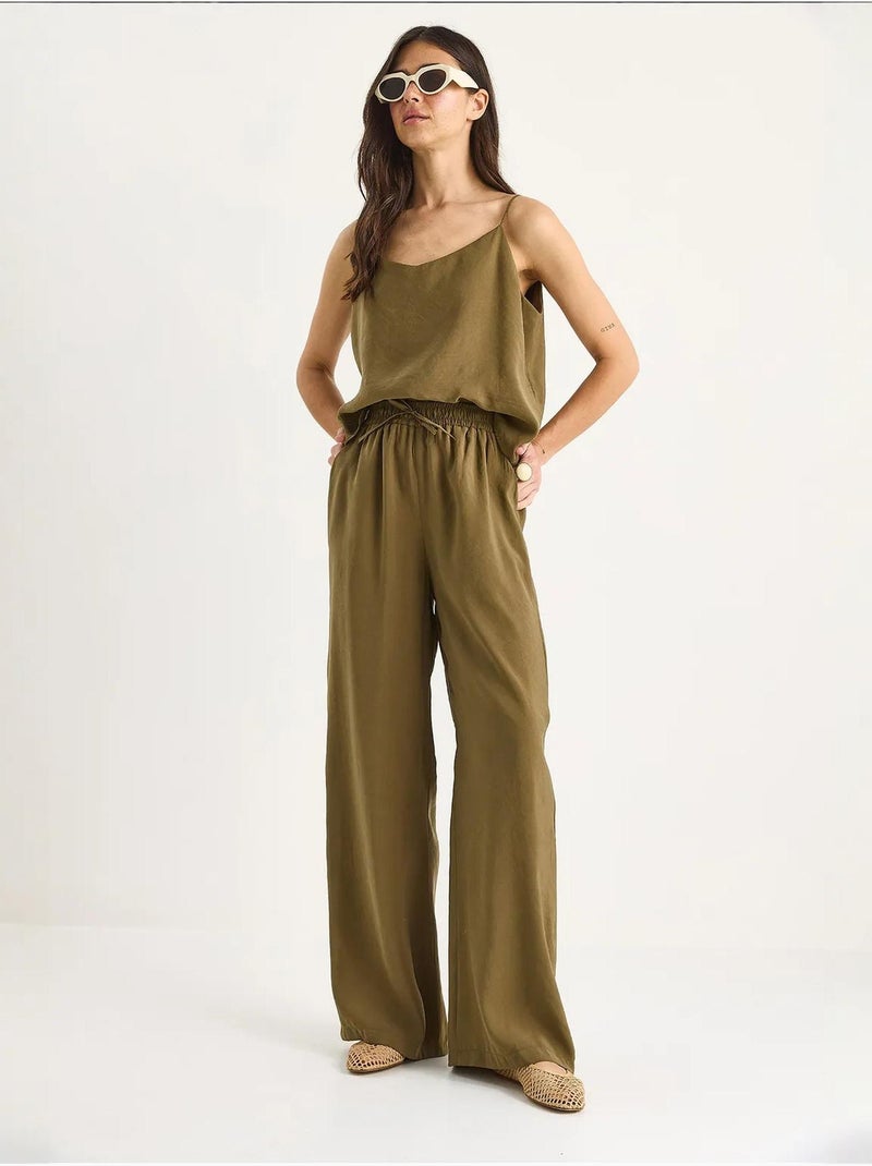 Conjunto coordenado com camisola sem mangas e calças de perna larga lucci Verde cáqui - Kiabi