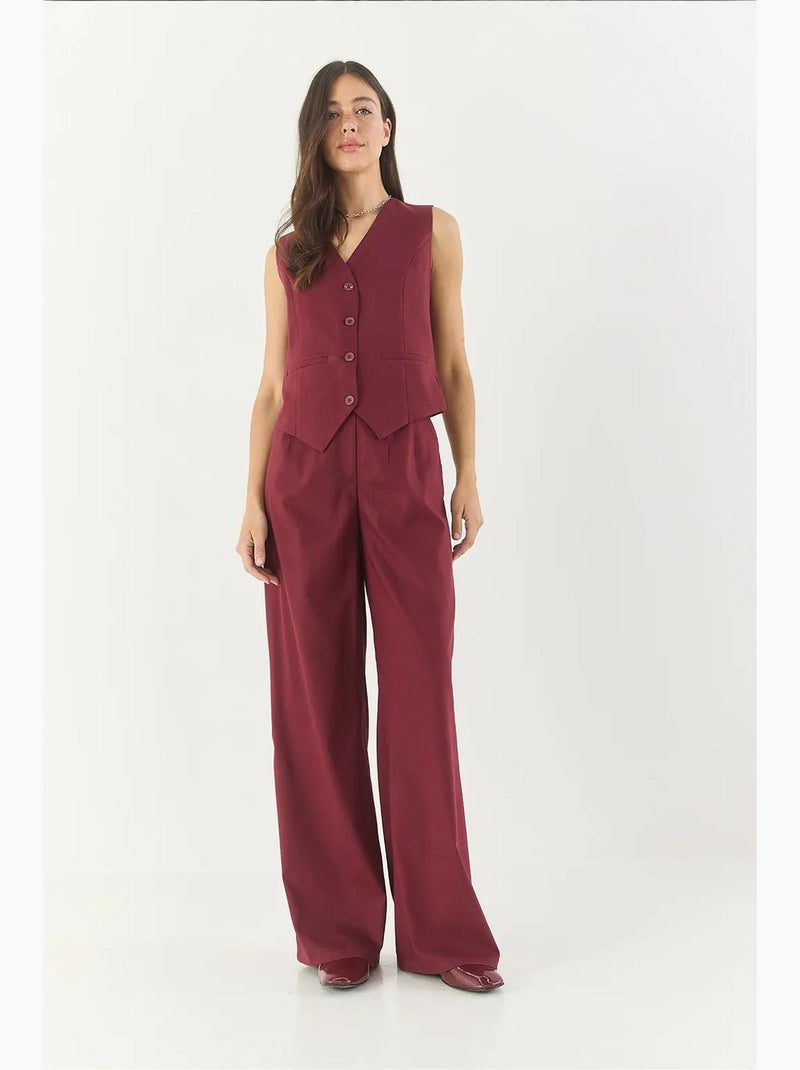 Conjunto coordenado com colete sem mangas de decote em v e calças de perna larga lucci Vermelho bordô - Kiabi