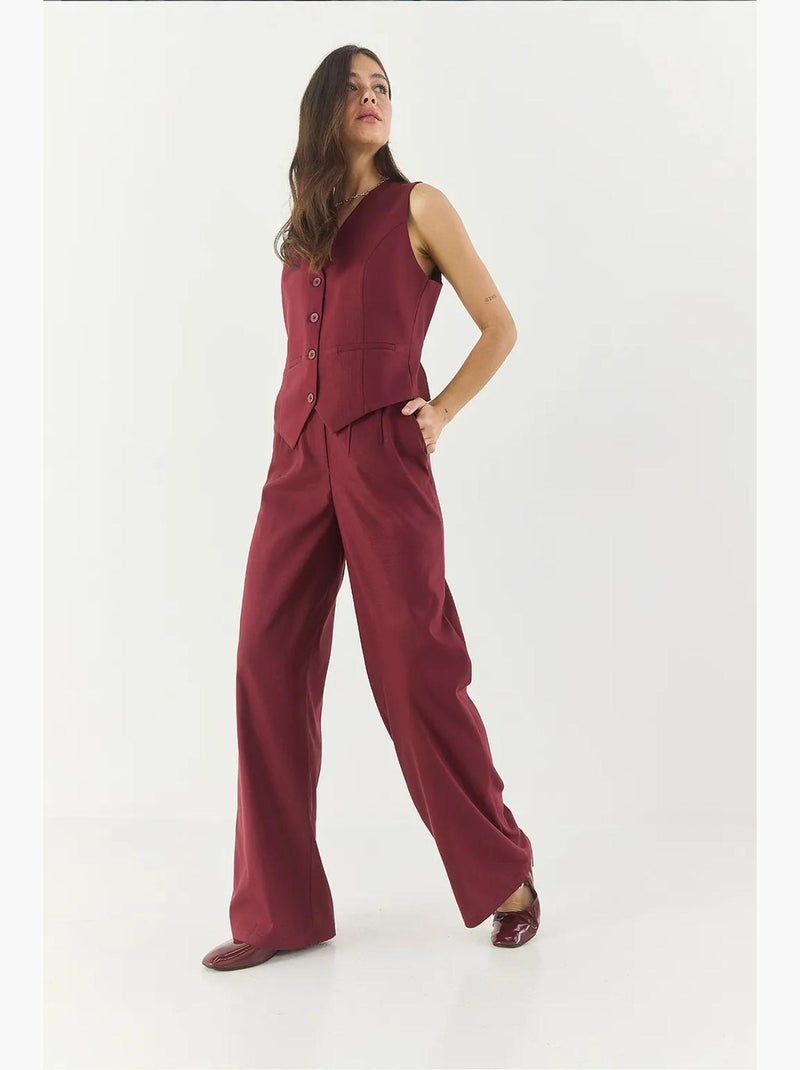 Conjunto coordenado com colete sem mangas de decote em v e calças de perna larga lucci Vermelho bordô - Kiabi