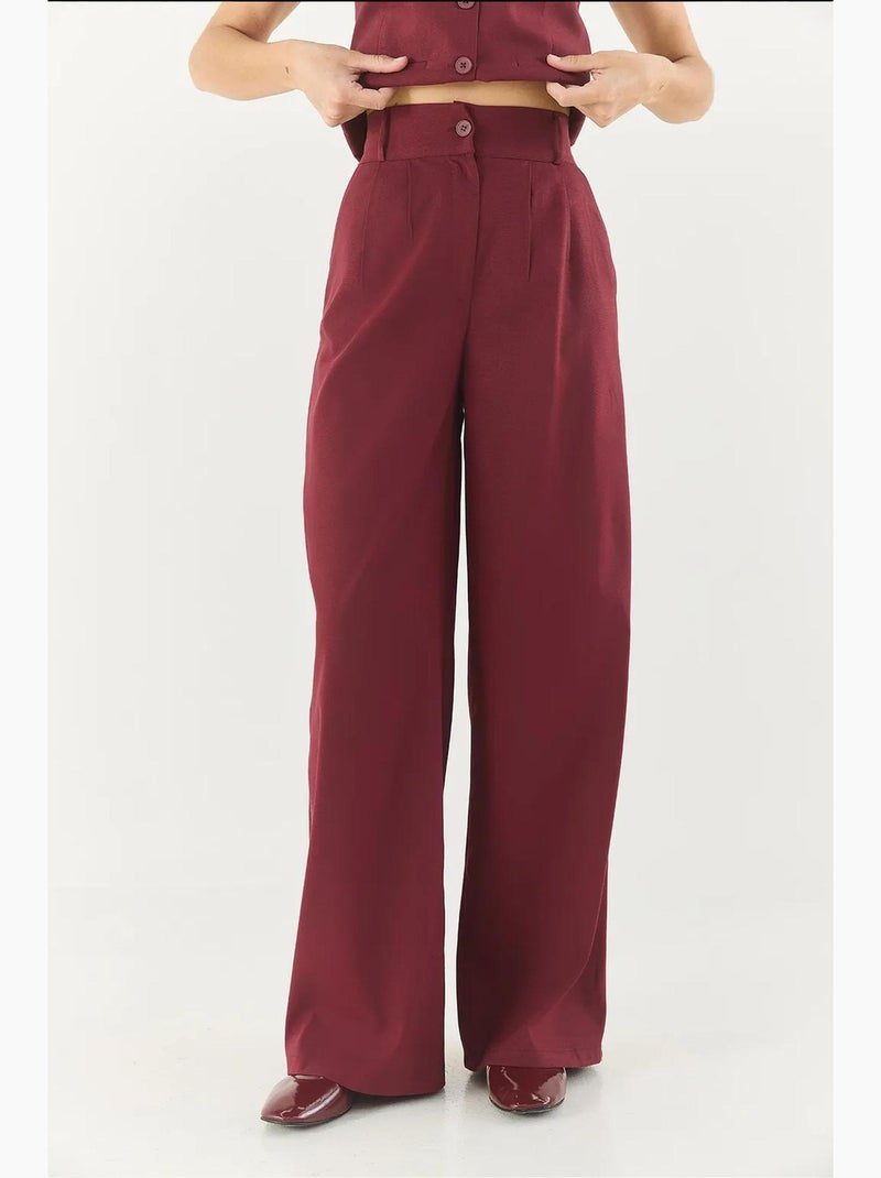 Conjunto coordenado com colete sem mangas de decote em v e calças de perna larga lucci Vermelho bordô - Kiabi