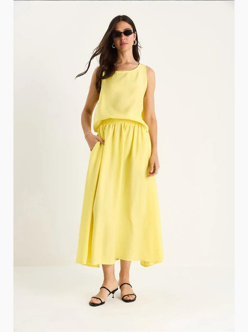 Conjunto coordenado com top sem mangas de decote redondo e saia midi lucci Amarelo-limão - Kiabi