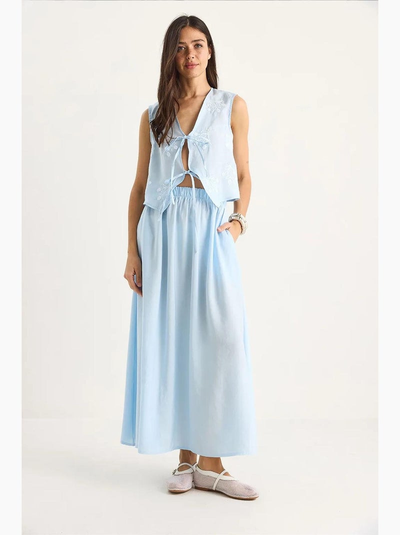 Conjunto coordenado de blusa e saia com fecho de atar lucci Azul-céu - Kiabi