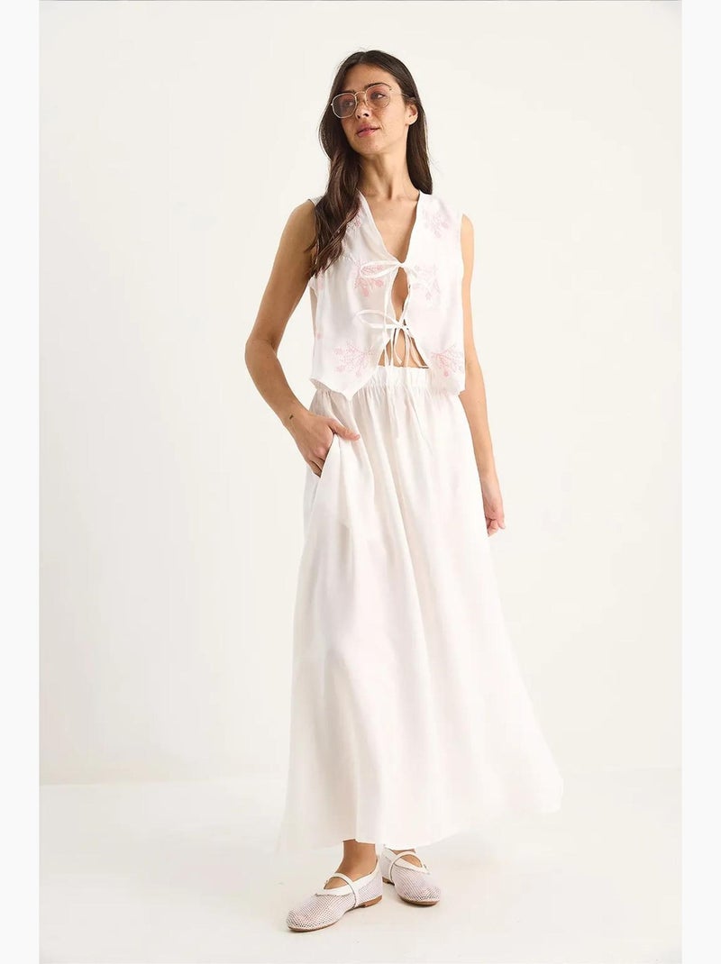 Conjunto coordenado de blusa e saia com fecho de atar lucci Marfim - Kiabi