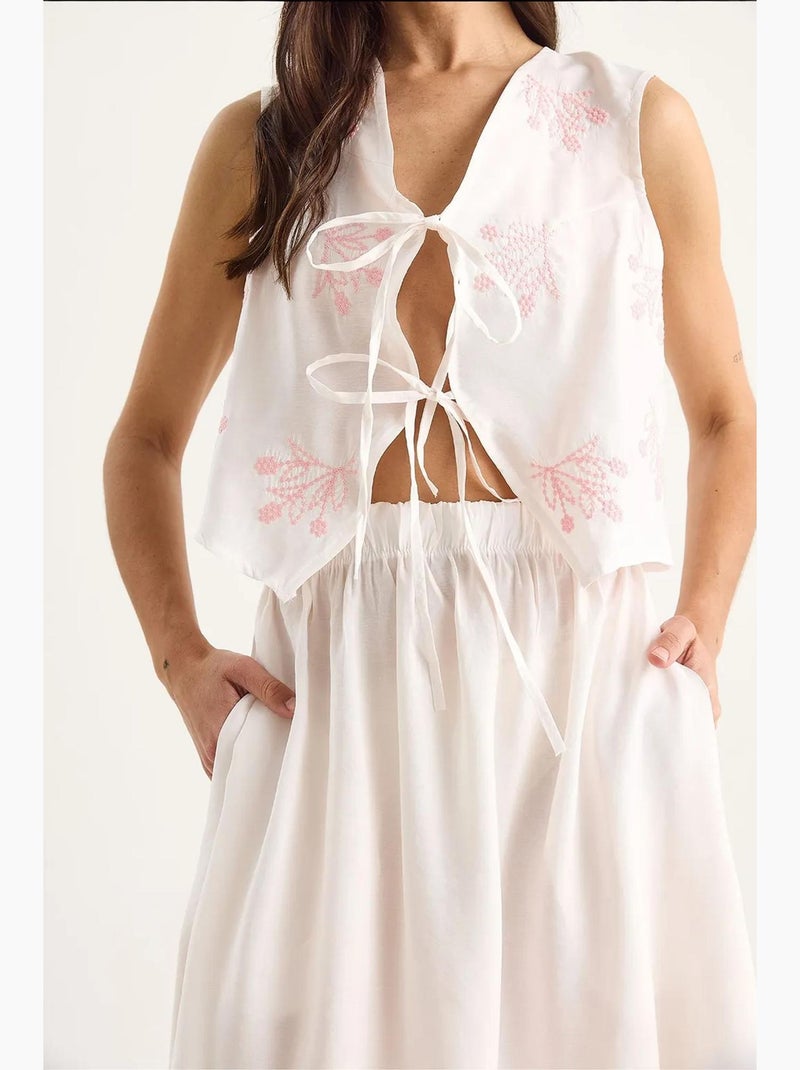 Conjunto coordenado de blusa e saia com fecho de atar lucci Marfim - Kiabi