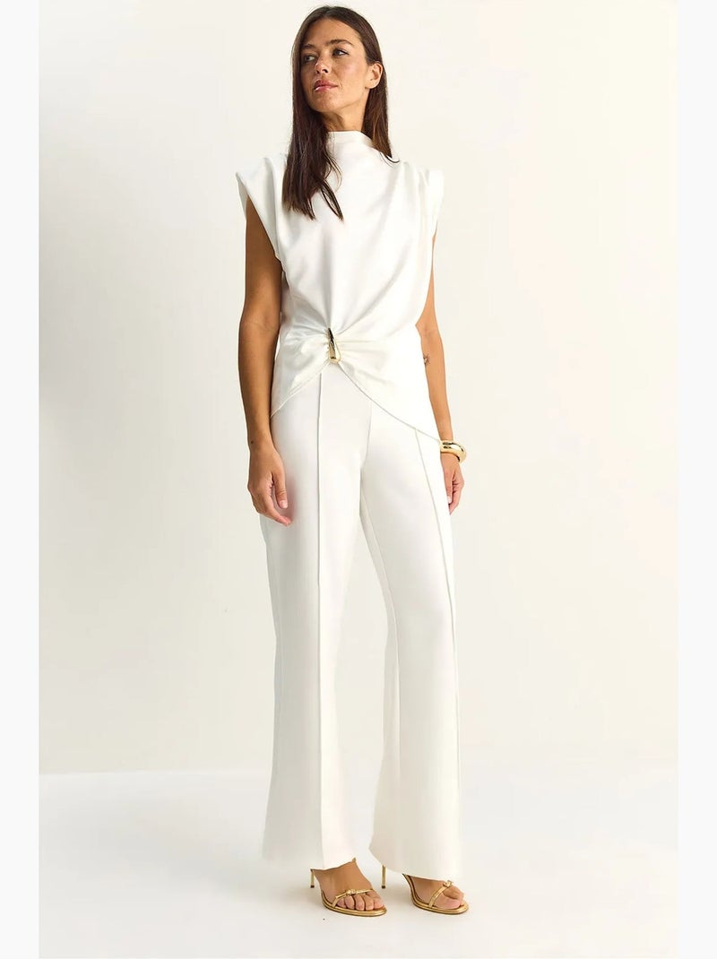 Conjunto coordenado de cintura alta com perna evasé lucci Branco - Kiabi