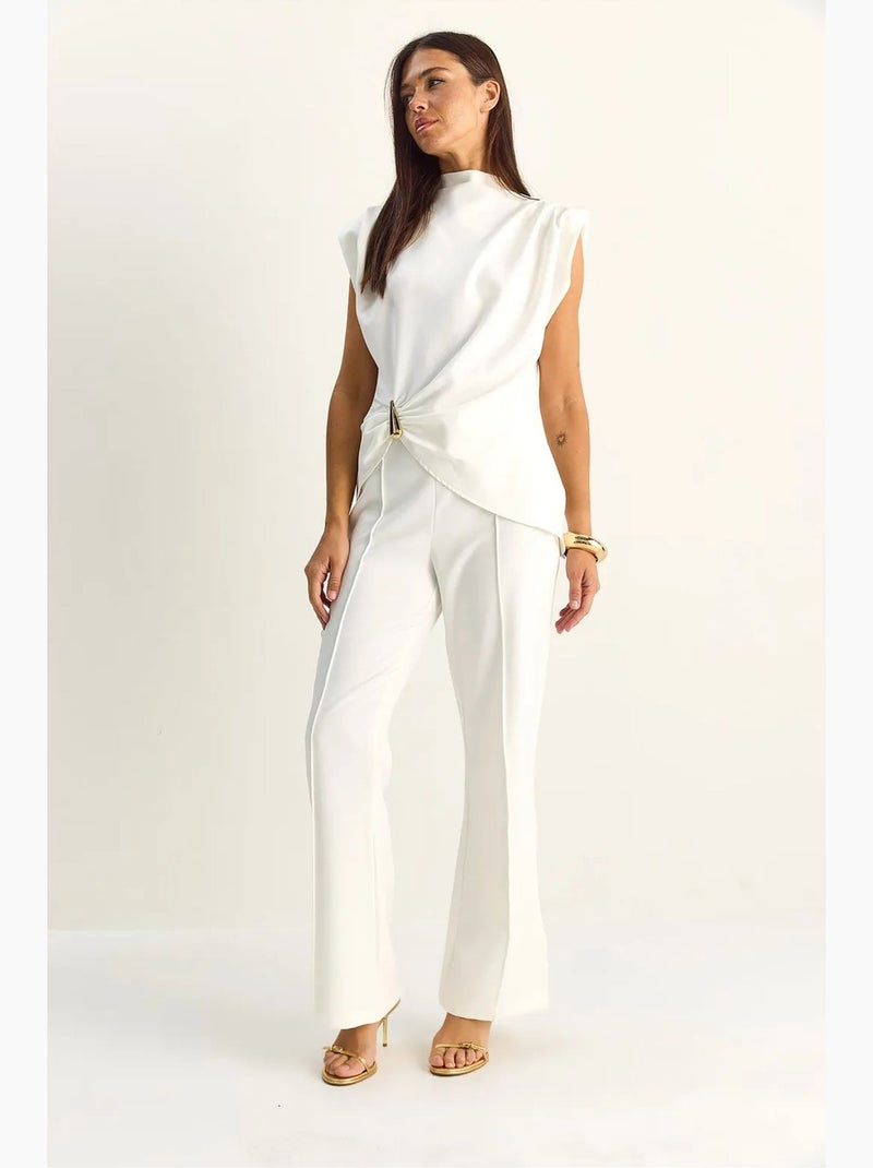 Conjunto coordenado de cintura alta com perna evasé lucci Branco - Kiabi