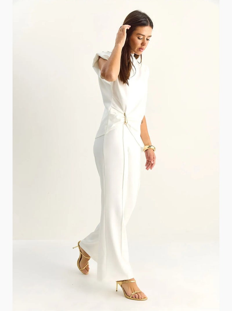 Conjunto coordenado de cintura alta com perna evasé lucci Branco - Kiabi