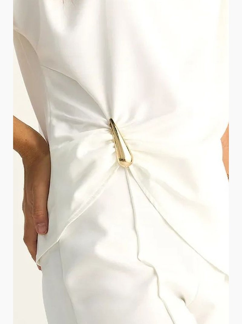 Conjunto coordenado de cintura alta com perna evasé lucci Branco - Kiabi