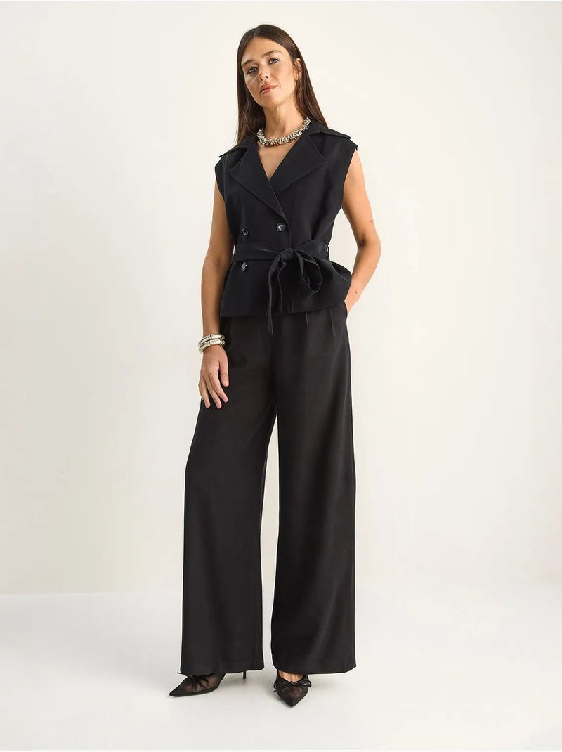 Conjunto coordenado de cintura alta com perna larga e gola xaile lucci Preto - Kiabi