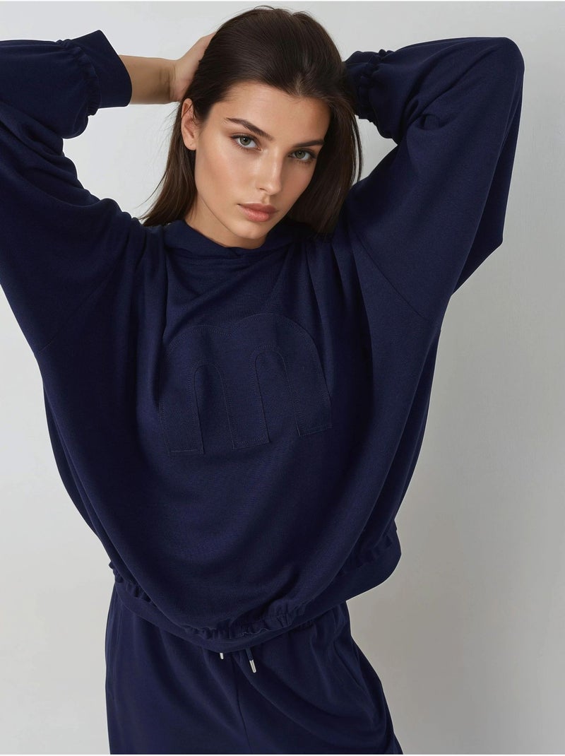 Conjunto coordenado de duas peças com capuz, oversized e cintura subida hiccup Azul-marinho - Kiabi