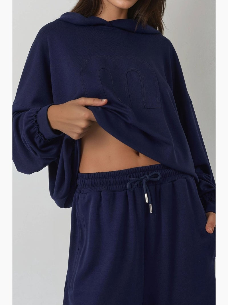 Conjunto coordenado de duas peças com capuz, oversized e cintura subida hiccup Azul-marinho - Kiabi