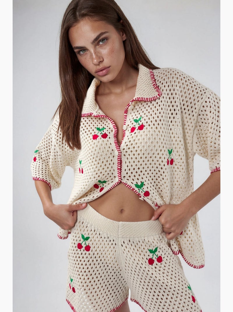 Conjunto coordenado de duas peças com gola polo bordada hiccup Multicolorido - Kiabi