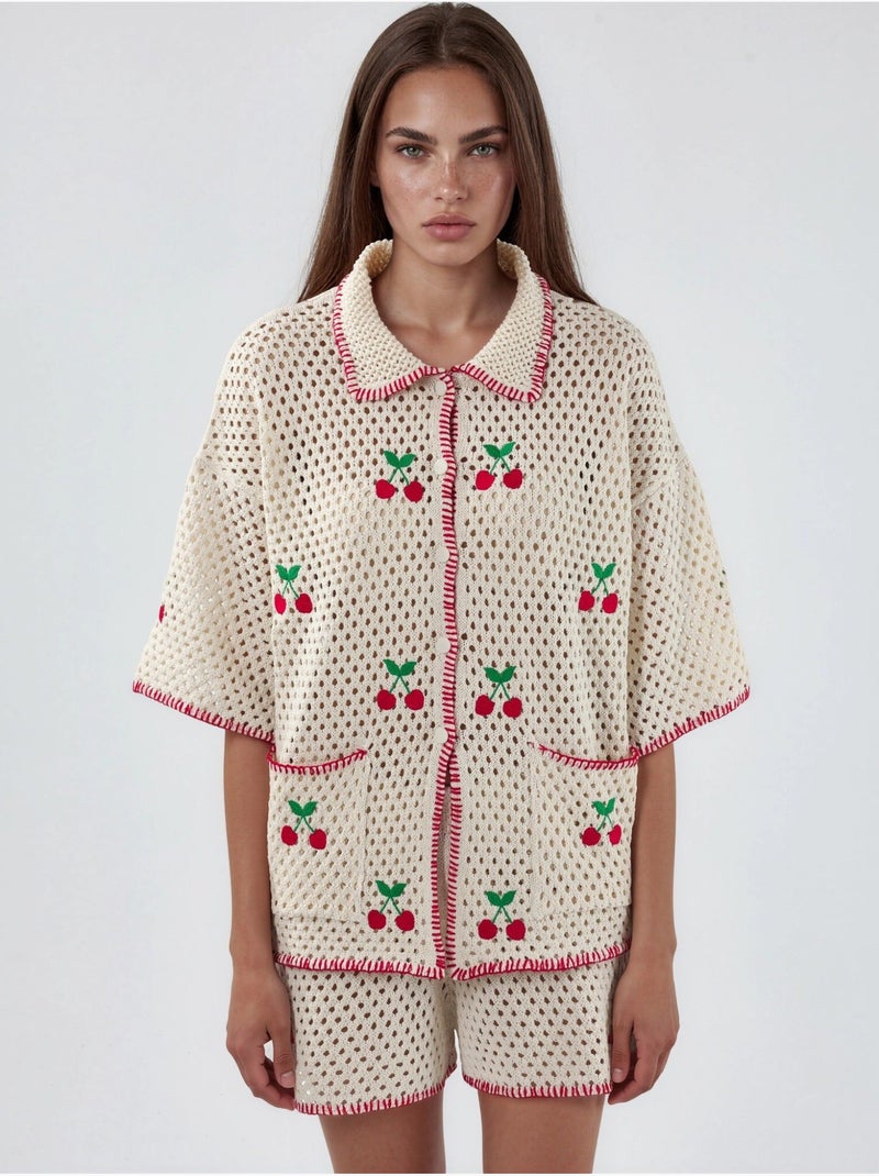 Conjunto coordenado de duas peças com gola polo bordada hiccup Multicolorido - Kiabi