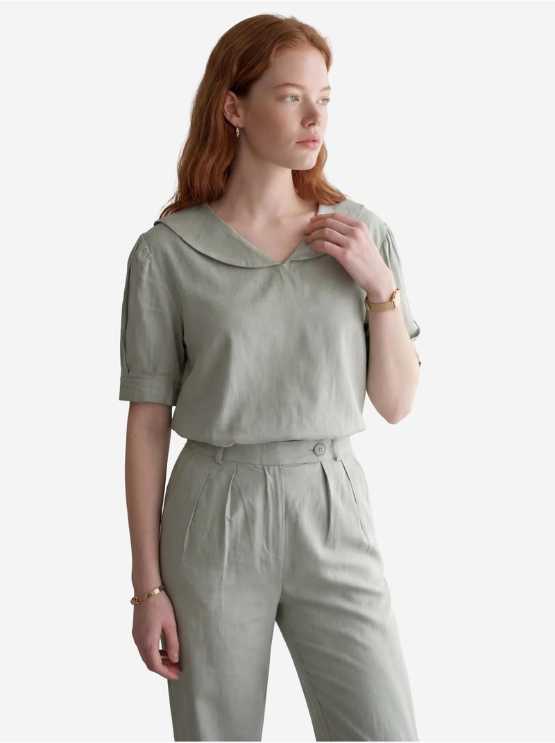 Conjunto coordenado de duas peças com gola xale e botões my fashion Verde pastel - Kiabi
