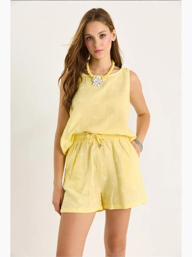 Conjunto coordenado de duas peças curto de cintura subida com fecho de botões lucci Amarelo-limão - Kiabi