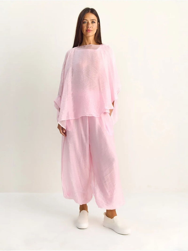 Conjunto coordenado de duas peças de cintura alta com perna larga lucci Rosa-pálido - Kiabi