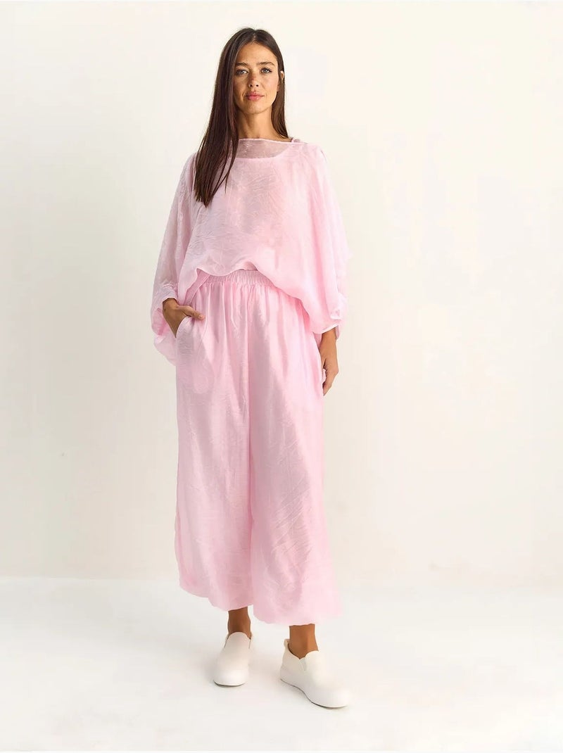 Conjunto coordenado de duas peças de cintura alta com perna larga lucci Rosa-pálido - Kiabi