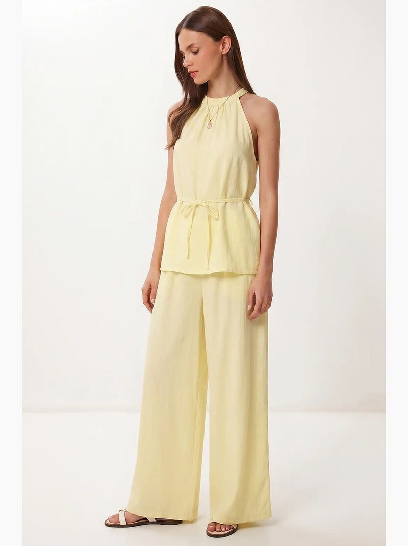 Conjunto coordenado de duas peças de cintura subida com decote halter istanbul Amarelo-limão - Kiabi