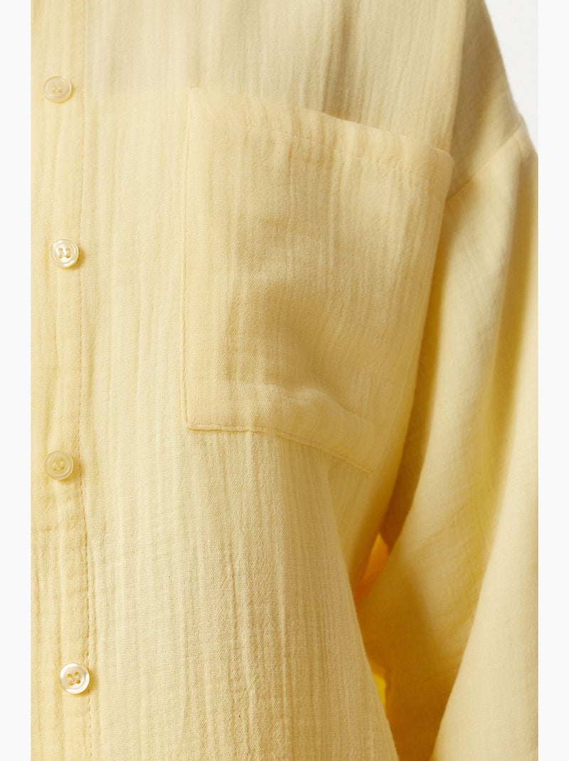 Conjunto coordenado de duas peças de cintura subida com perna larga e gola de camisa istanbul Amarelo-limão - Kiabi