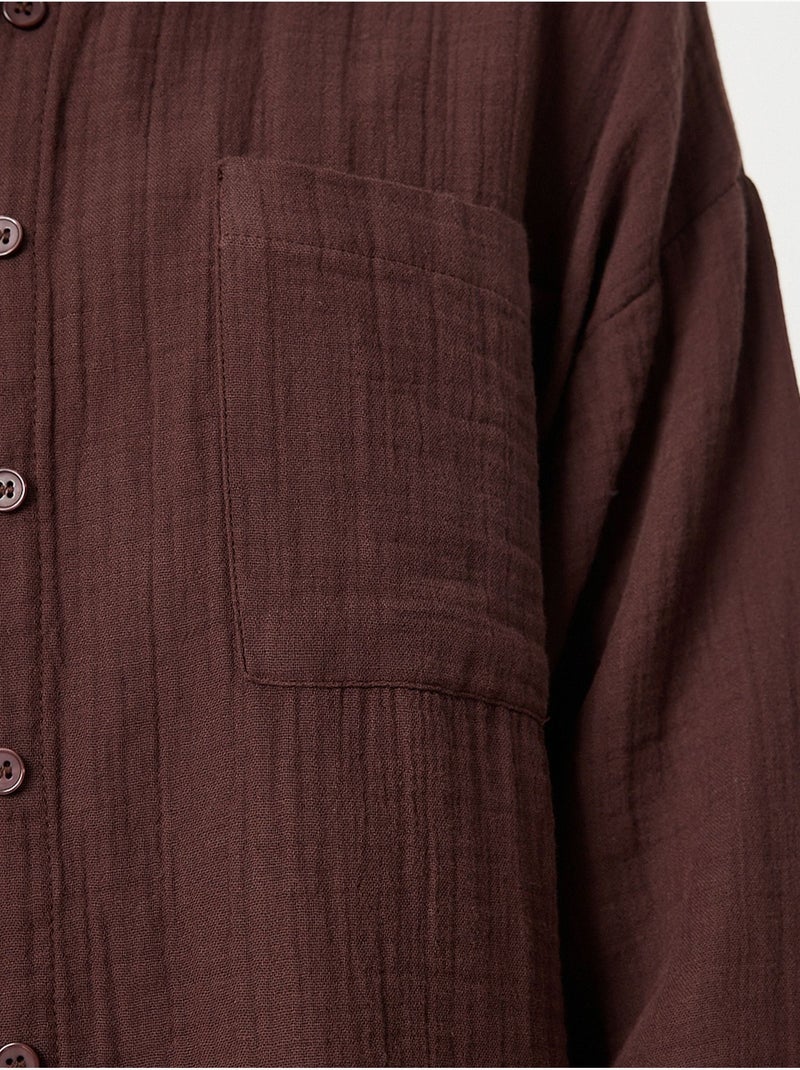Conjunto coordenado de duas peças de cintura subida com perna larga e gola de camisa istanbul Castanho-escuro - Kiabi