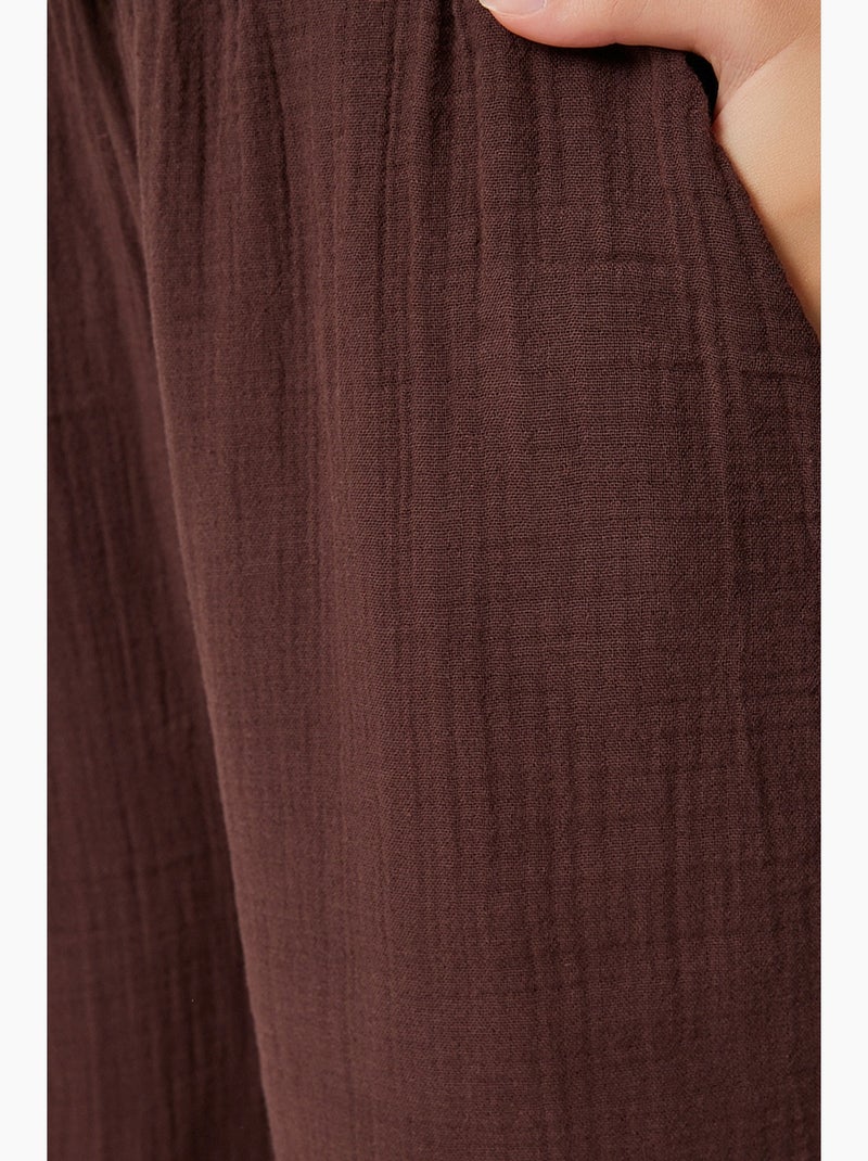 Conjunto coordenado de duas peças de cintura subida com perna larga e gola de camisa istanbul Castanho-escuro - Kiabi