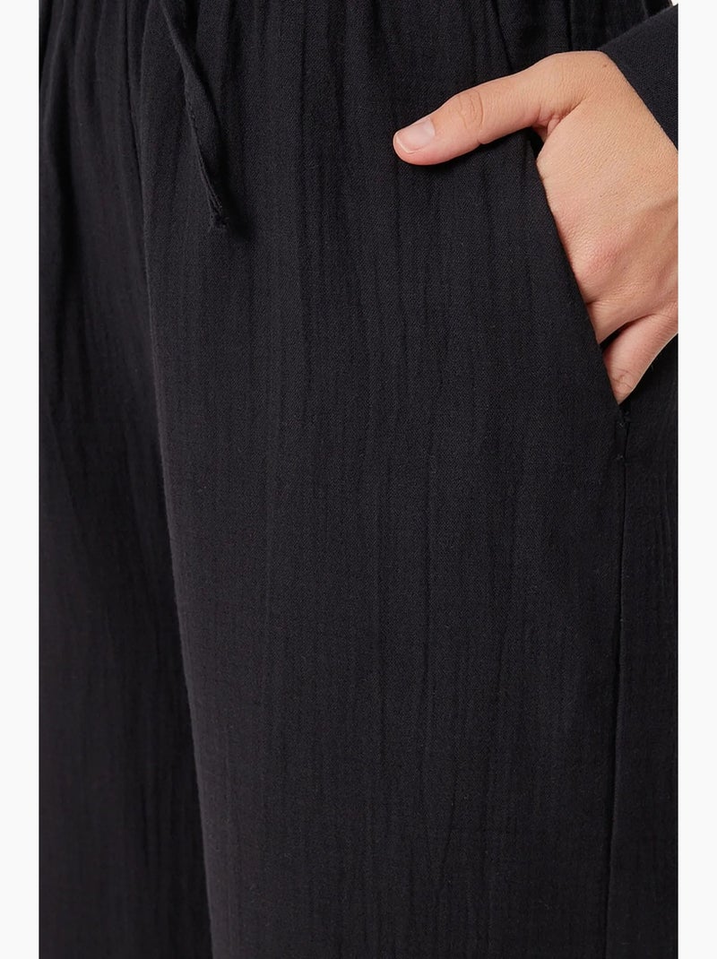 Conjunto coordenado de duas peças de cintura subida com perna larga e gola de camisa istanbul Preto - Kiabi