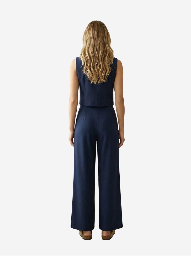 Conjunto coordenado de duas peças de cintura subida e perna larga my fashion Azul-marinho - Kiabi