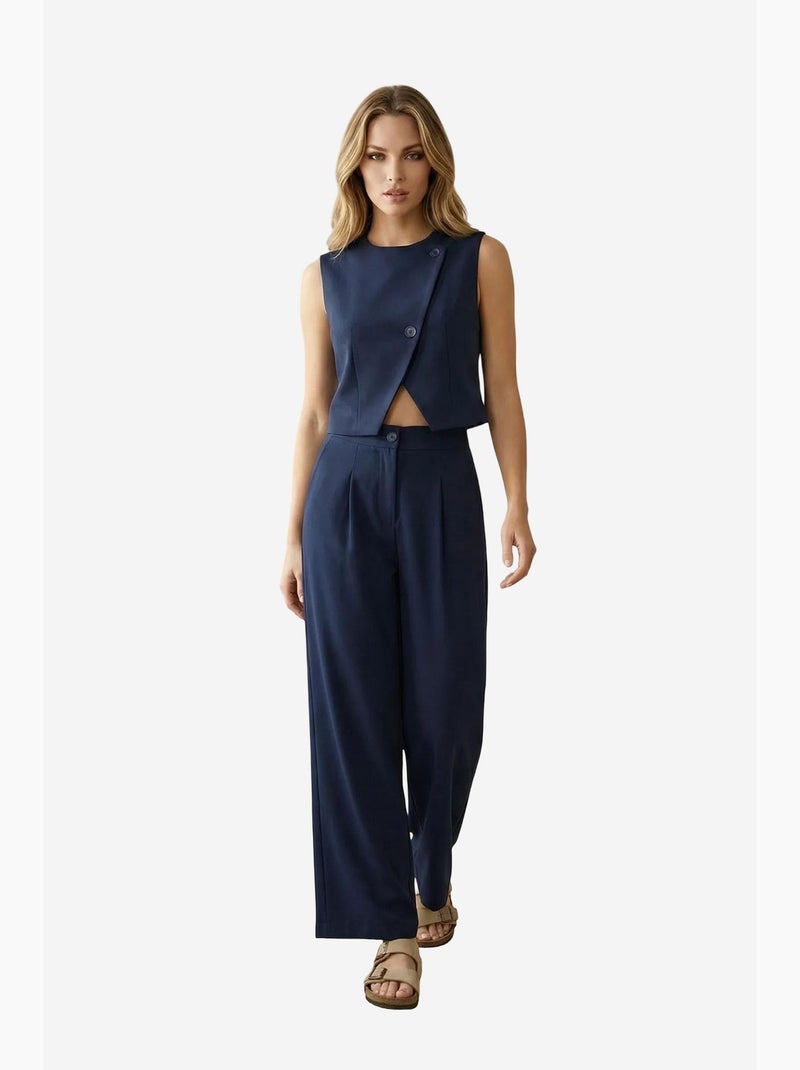 Conjunto coordenado de duas peças de cintura subida e perna larga my fashion Azul-marinho - Kiabi