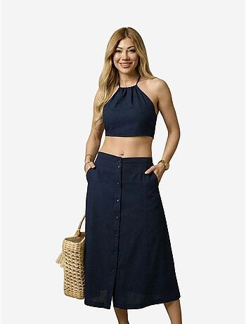 Conjunto coordenado de duas peças em algodão, viscose e linho my fashion