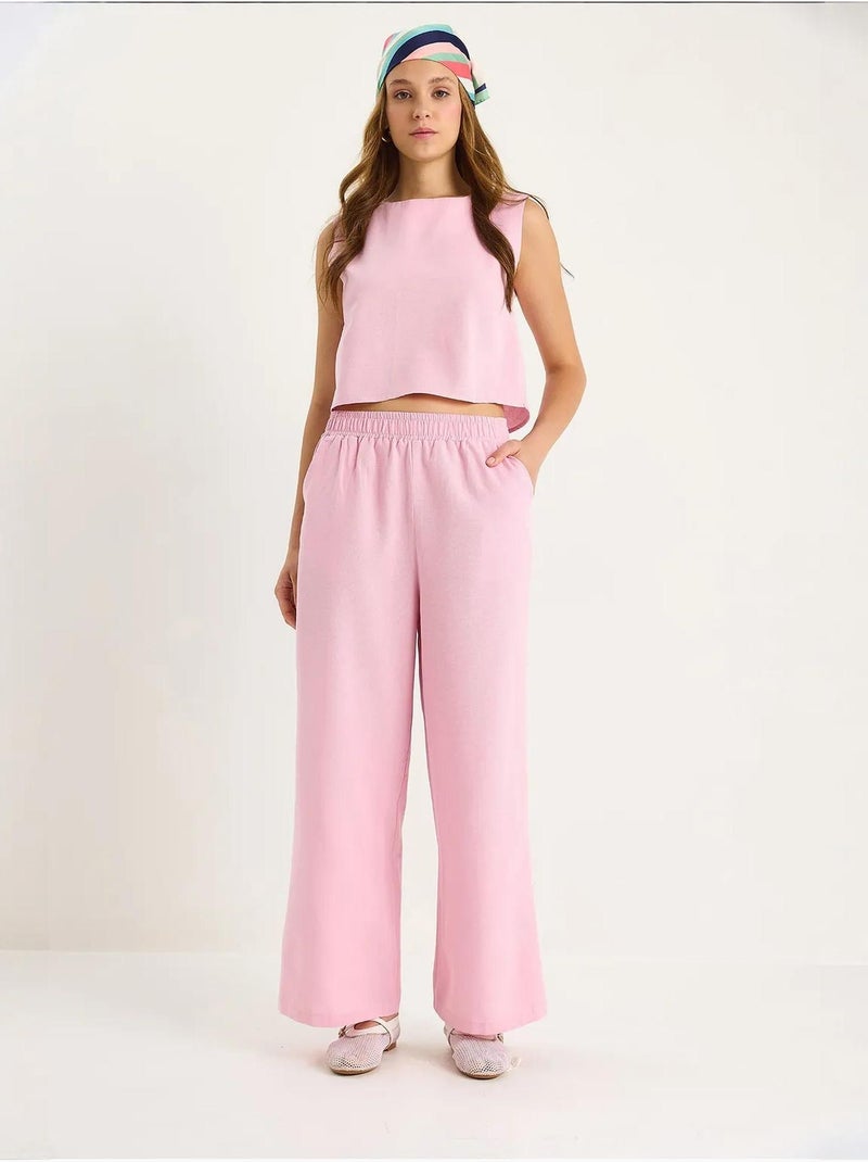 Conjunto coordenado de duas peças em mistura de linho com decote redondo e sem mangas lucci Rosa-pálido - Kiabi