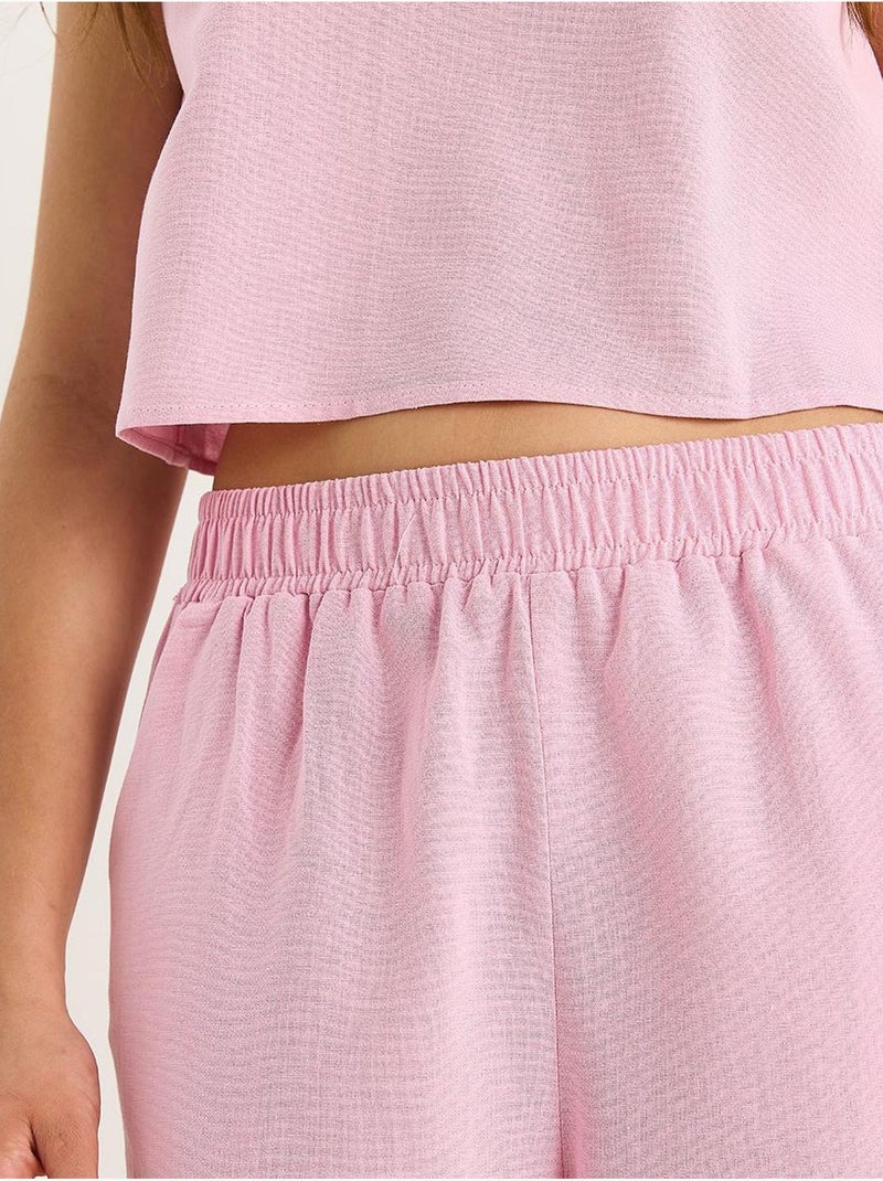 Conjunto coordenado de duas peças em mistura de linho com decote redondo e sem mangas lucci Rosa-pálido - Kiabi
