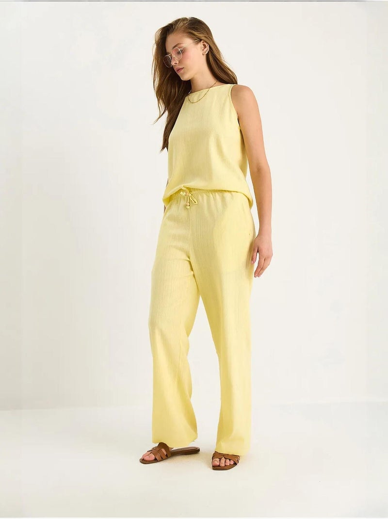 Conjunto coordenado de duas peças em mistura de linho sem mangas com cintura subida lucci Amarelo-limão - Kiabi