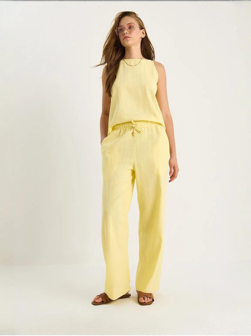 Conjunto coordenado de duas peças em mistura de linho sem mangas com cintura subida lucci Amarelo-limão - Kiabi