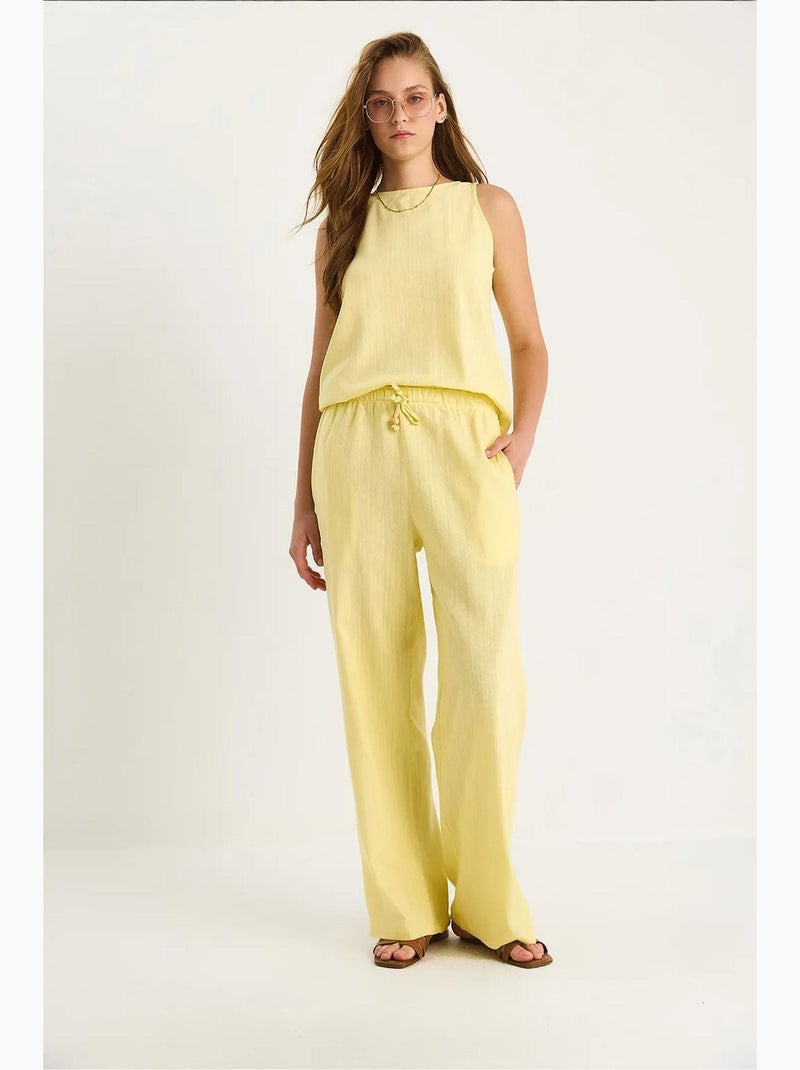 Conjunto coordenado de duas peças em mistura de linho sem mangas com cintura subida lucci Amarelo-limão - Kiabi