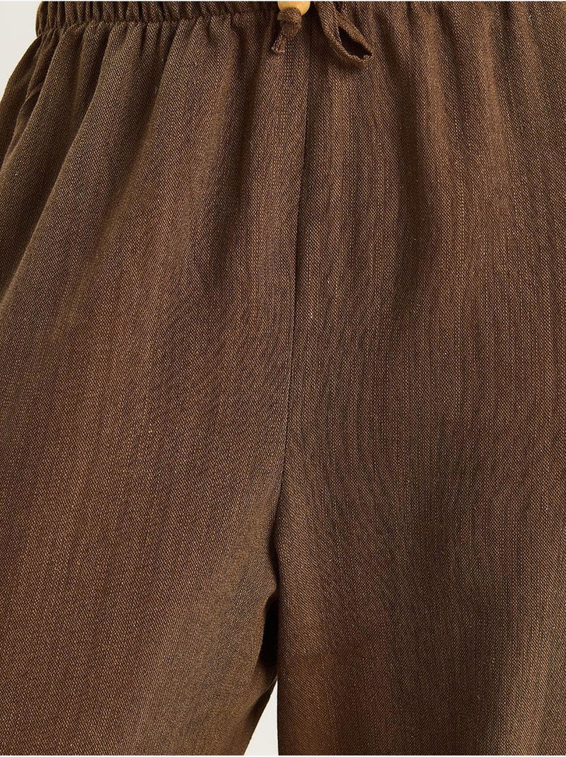 Conjunto coordenado de duas peças em mistura de linho sem mangas com cintura subida lucci Castanho-chocolate - Kiabi