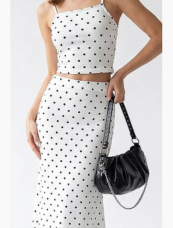 Conjunto coordenado de duas peças feminino de cintura alta com bolinhas mixray