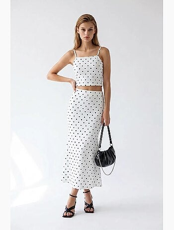 Conjunto coordenado de duas peças feminino de cintura alta com bolinhas mixray