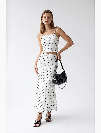 Conjunto coordenado de duas peças feminino de cintura alta com bolinhas mixray
