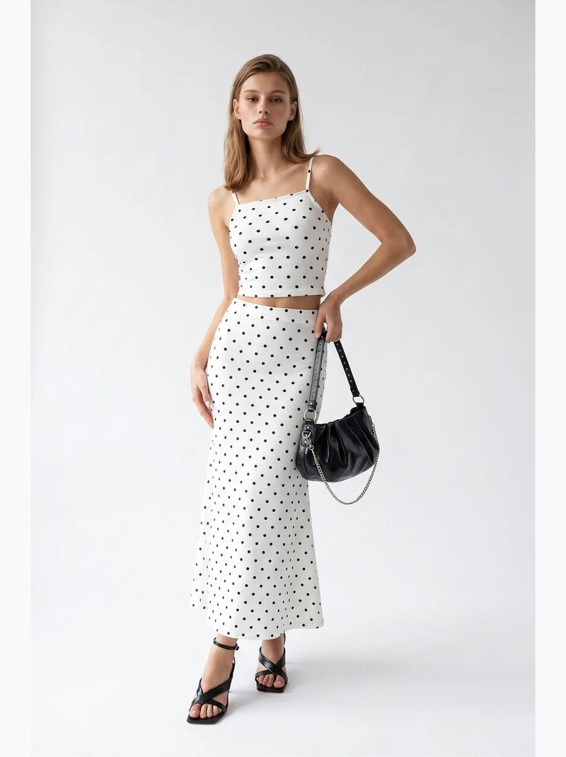 Conjunto coordenado de duas peças feminino de cintura alta com bolinhas mixray Branco Preto - Kiabi