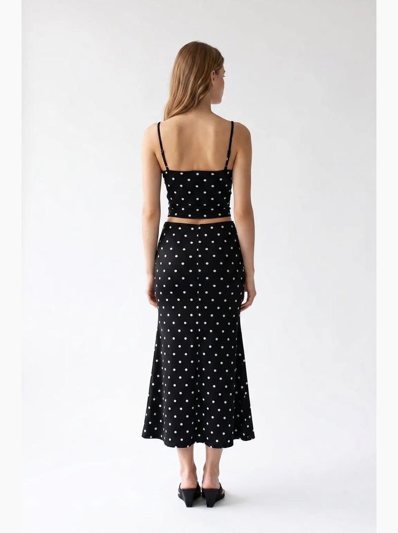 Conjunto coordenado de duas peças feminino de cintura alta com bolinhas mixray Preto - Kiabi